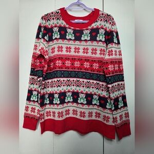 Ardene Women's XL Festive Red and Green Crewneck Cute Ugly Sweater Teddy Bears